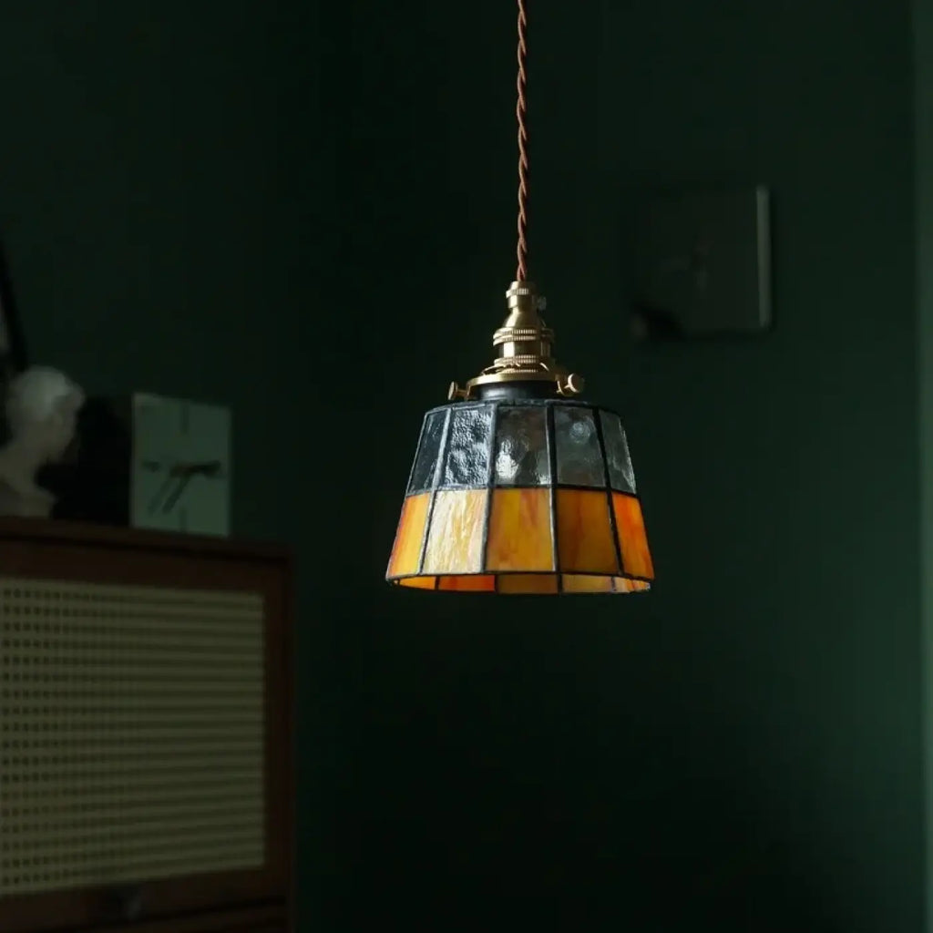 Pendelleuchte Glas und Kupfer Vintage