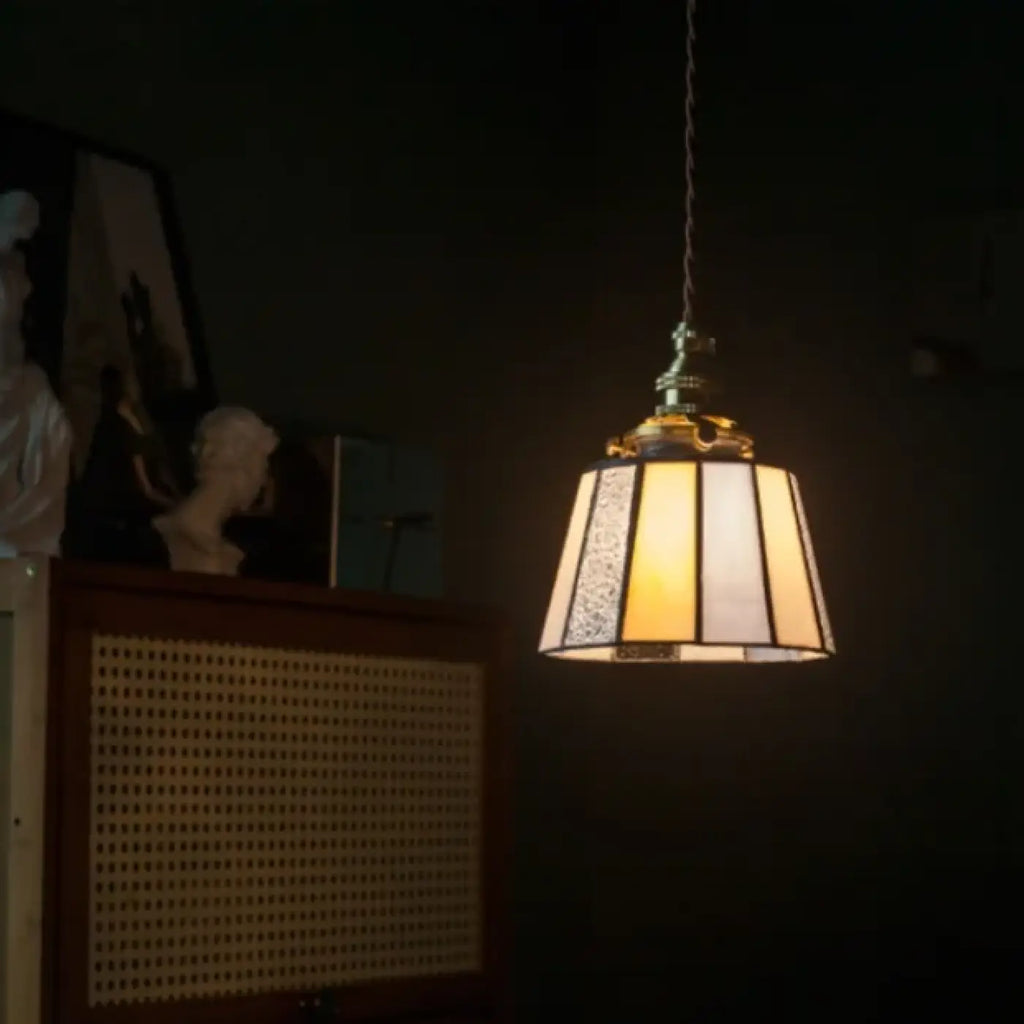 Pendelleuchte Glas und Kupfer Vintage