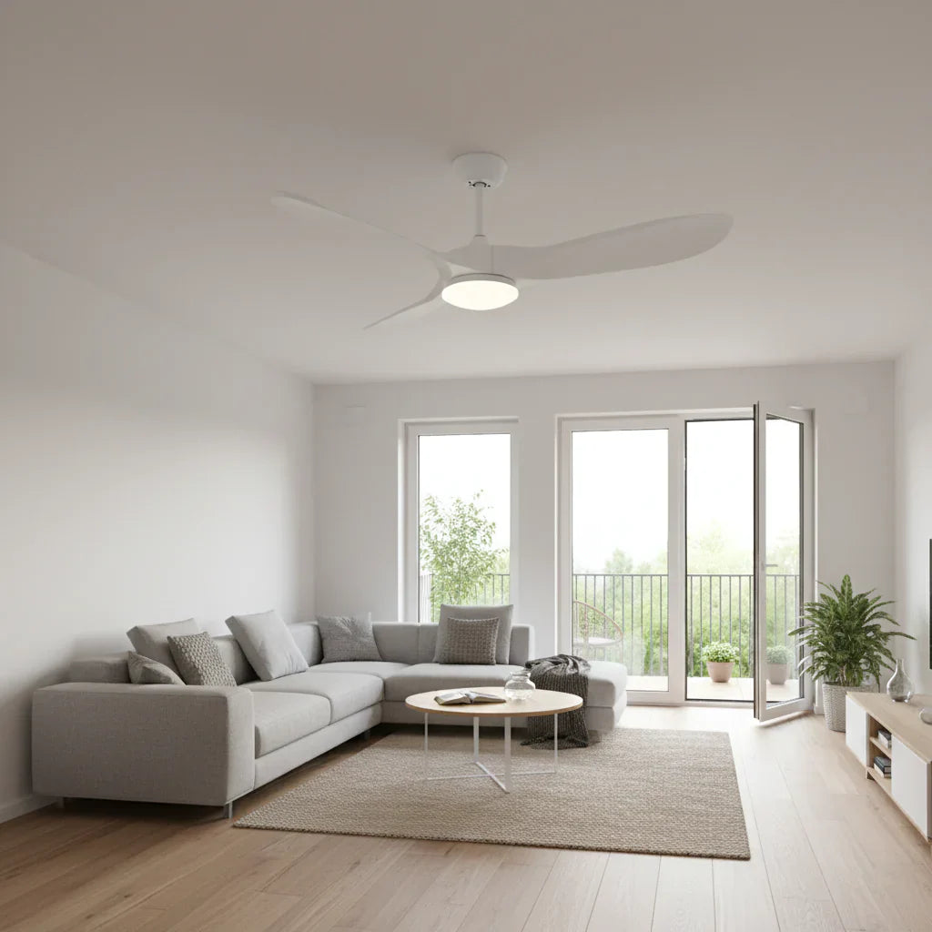 Brise | Vintage-Ventilator Weiß und weißem Holz, LED