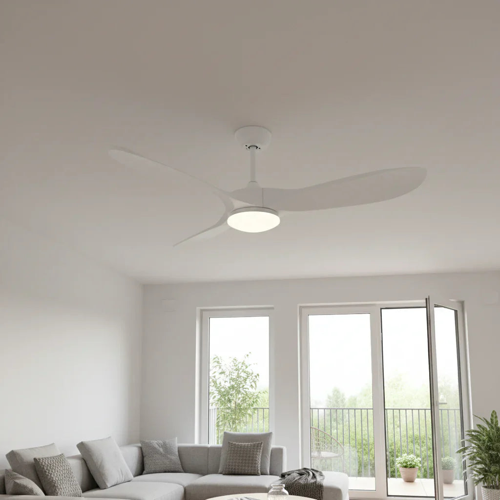 Brise | Vintage-Ventilator Weiß und weißem Holz, LED