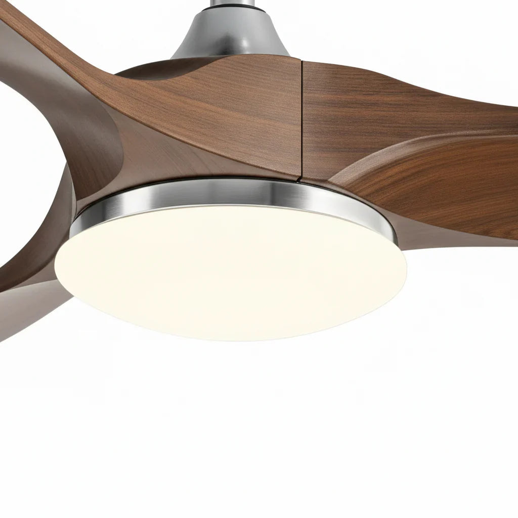 Khamsin | Vintage-Ventilator Silber und dunklem Holz, LED