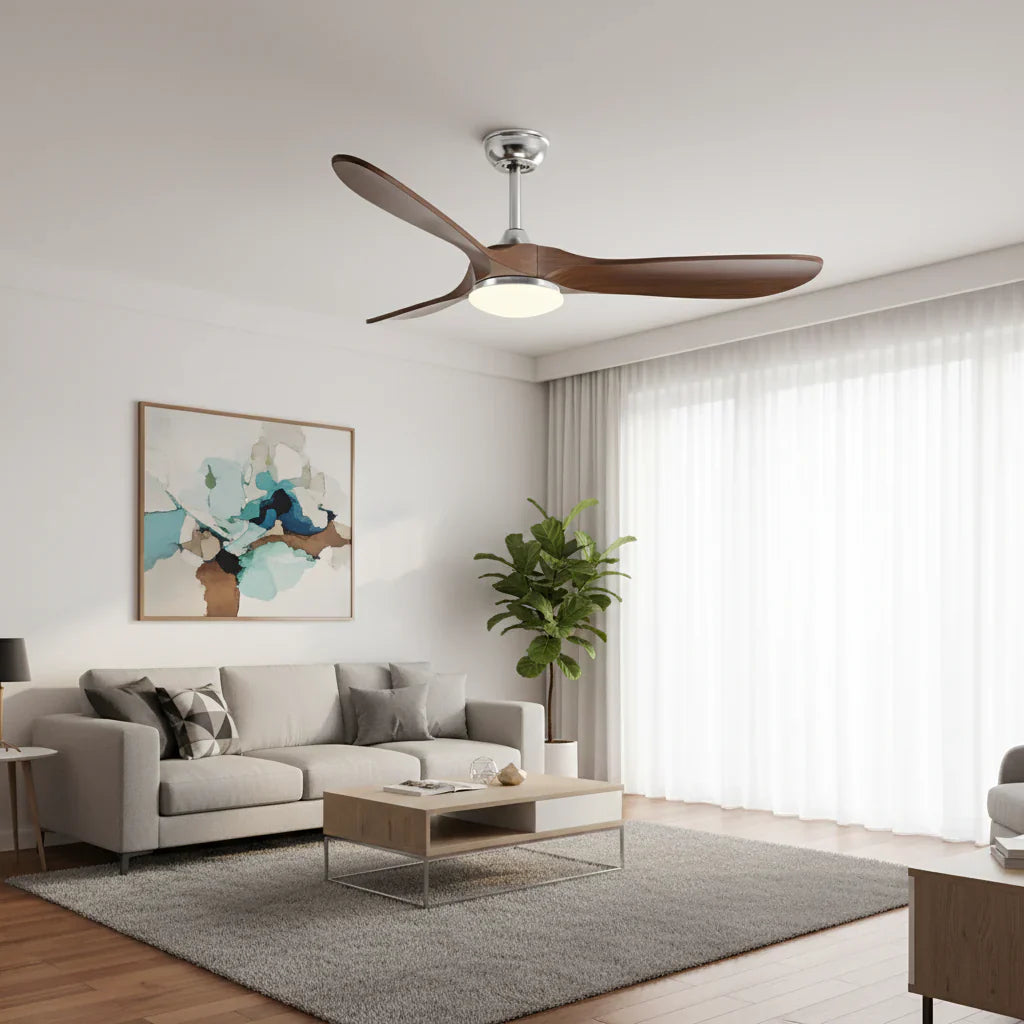 Khamsin | Vintage-Ventilator Silber und dunklem Holz, LED