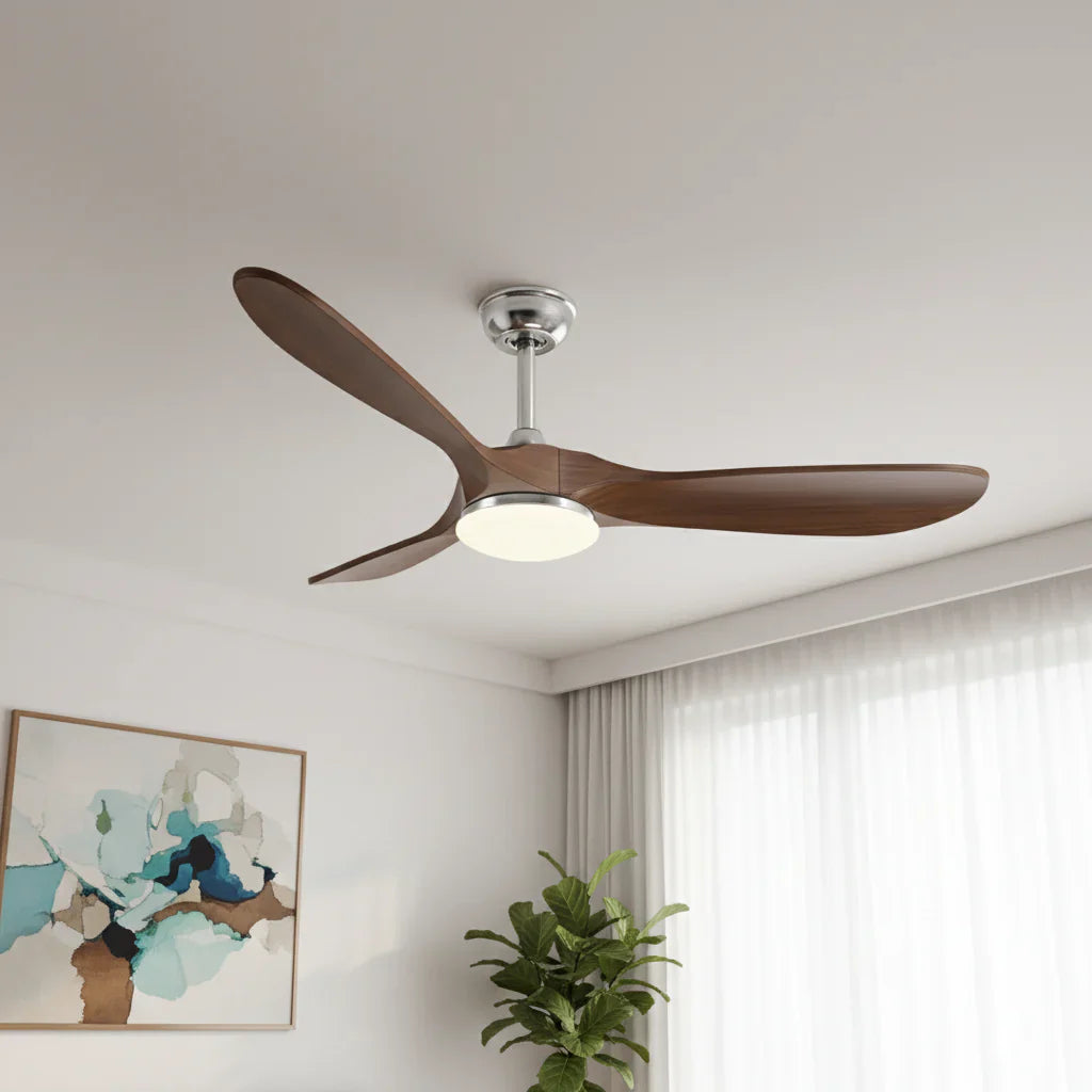Khamsin | Vintage-Ventilator Silber und dunklem Holz, LED