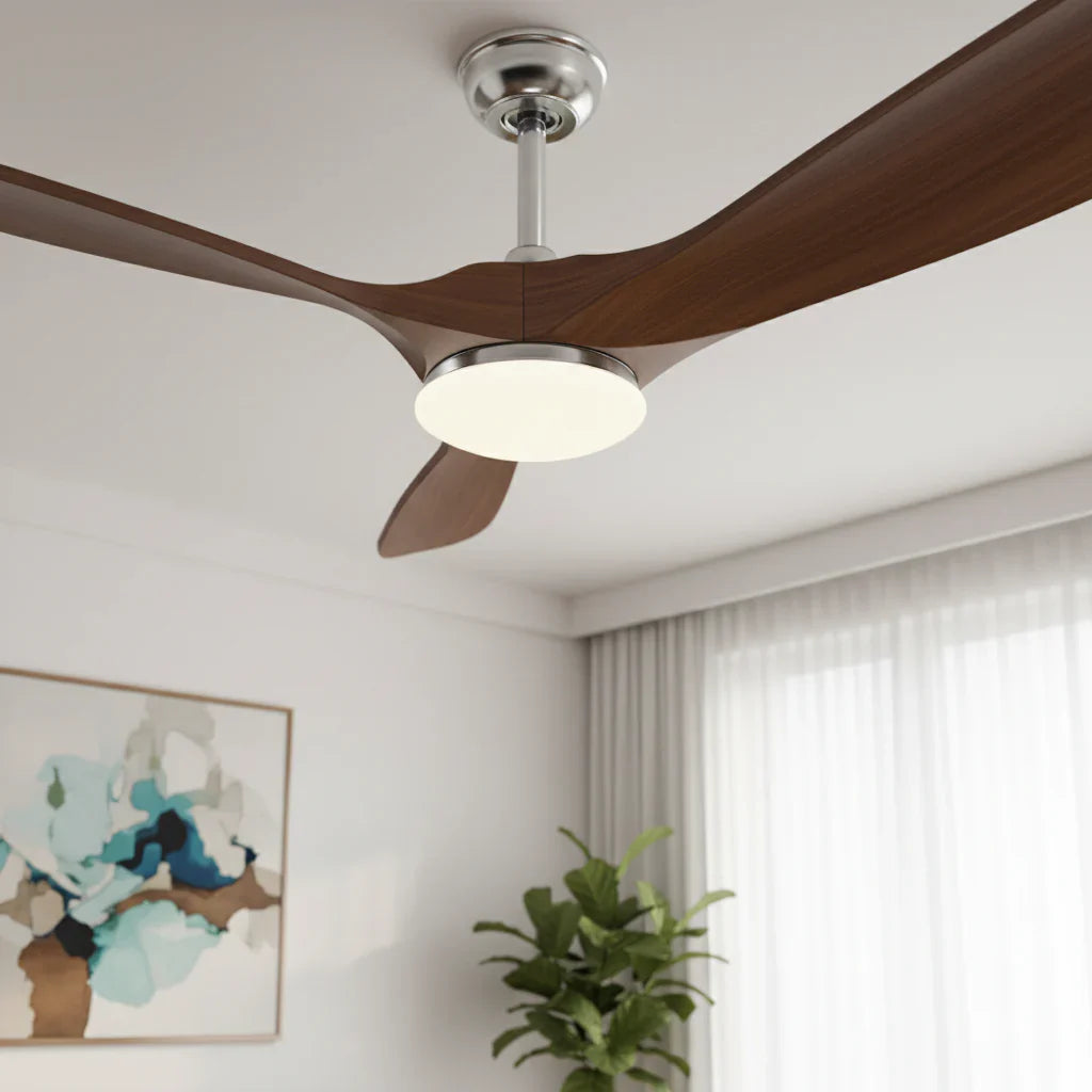 Khamsin | Vintage-Ventilator Silber und dunklem Holz, LED