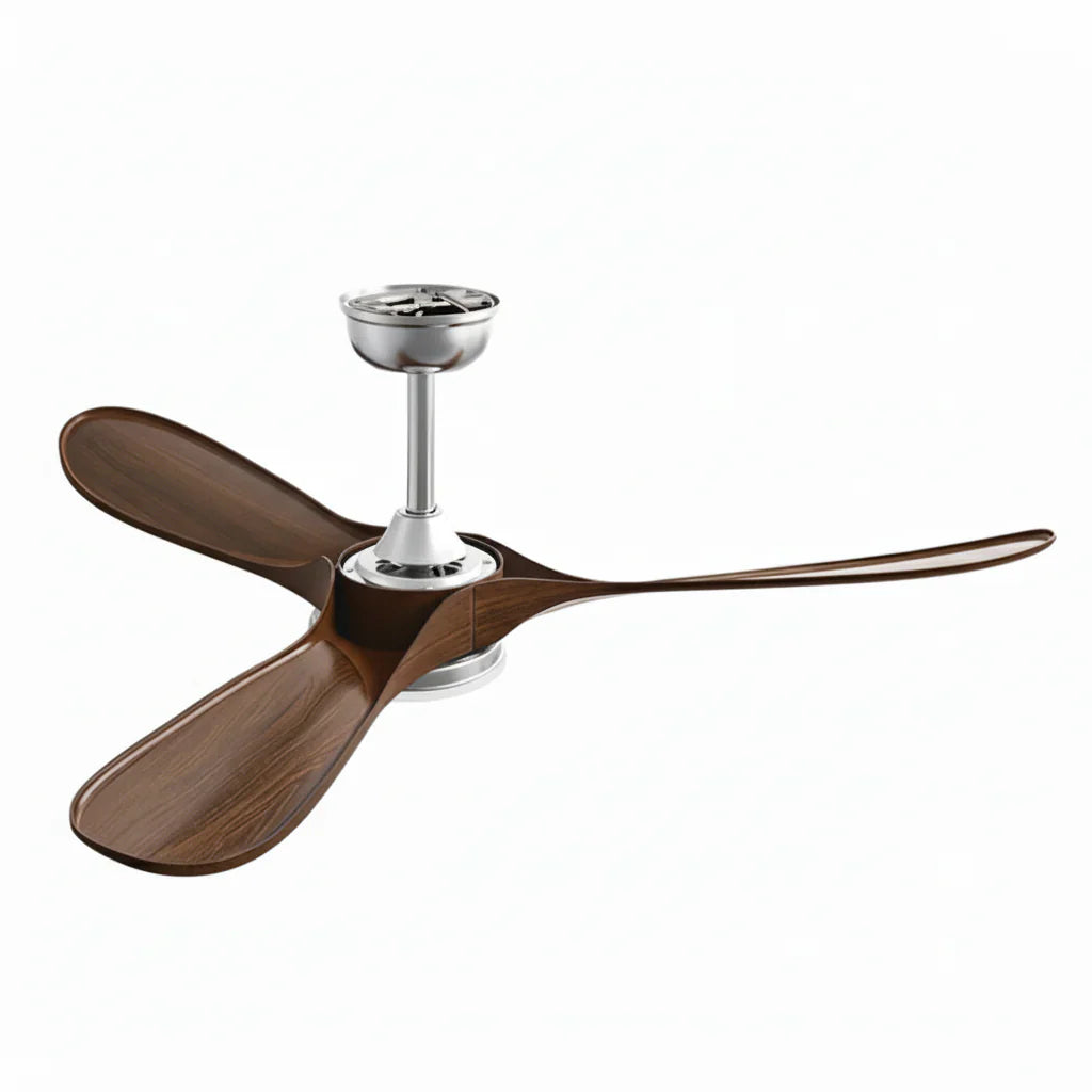 Khamsin | Vintage-Ventilator Silber und dunklem Holz, LED