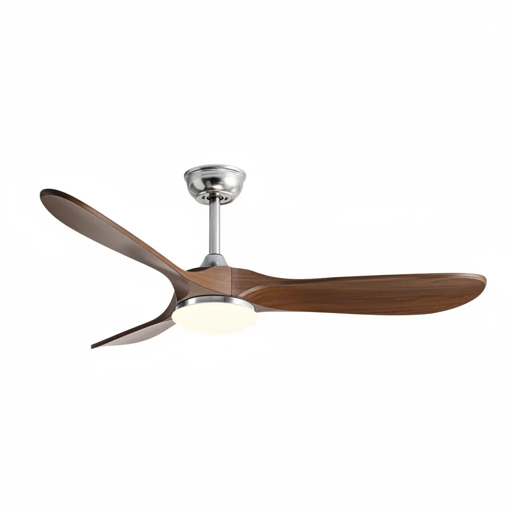 Khamsin | Vintage-Ventilator Silber und dunklem Holz, LED