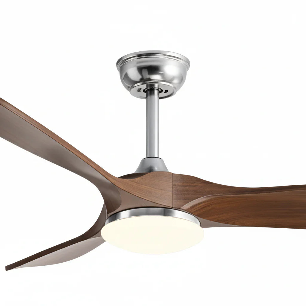 Khamsin | Vintage-Ventilator Silber und dunklem Holz, LED