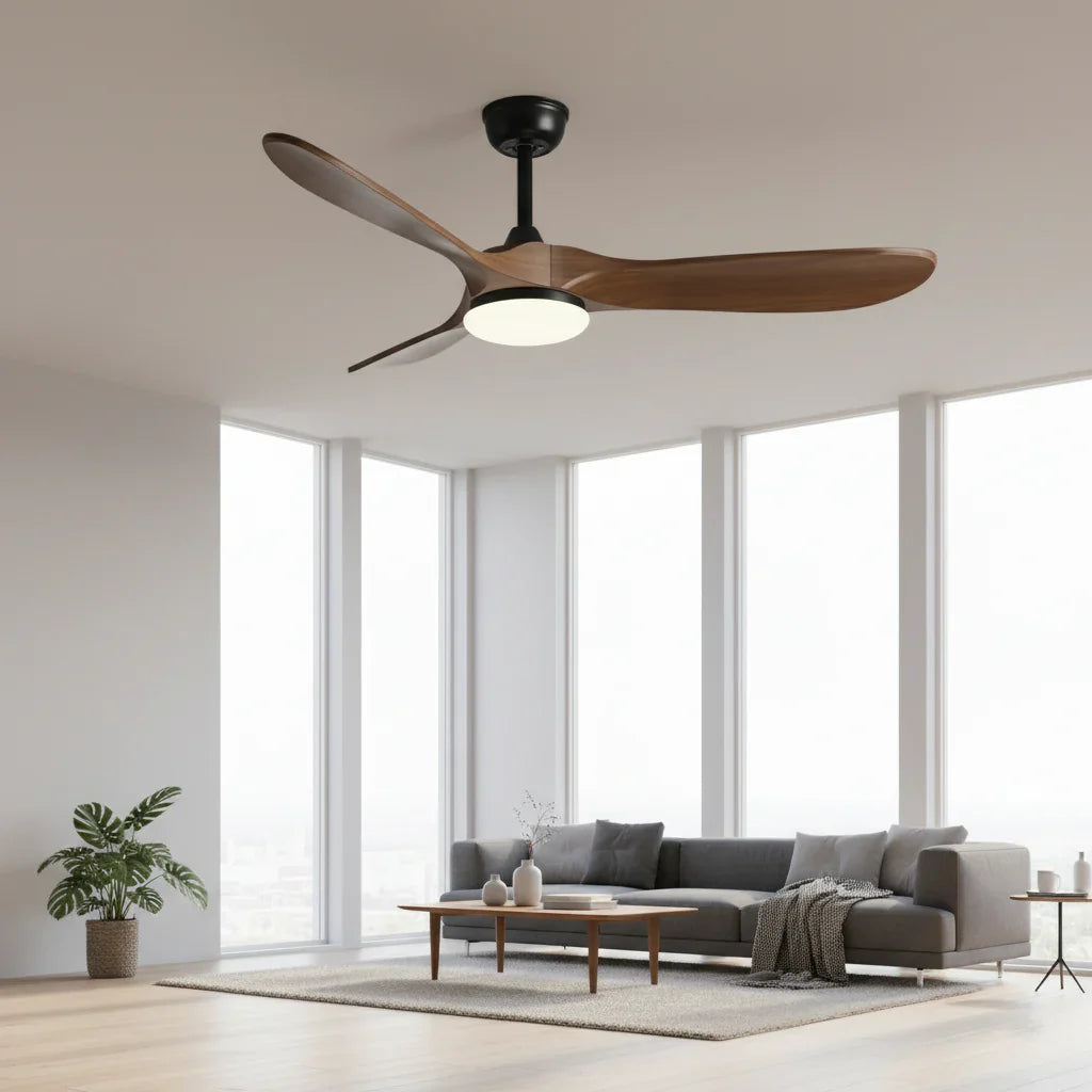Mistral | Vintage-Ventilator Schwarz und dunklem Holz, LED