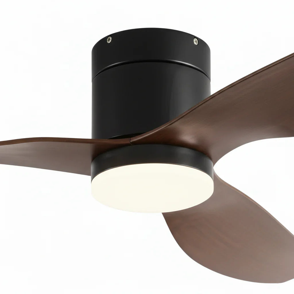 Selene | Ventilator mit integriertem LED Schwarz und dunklem Holz