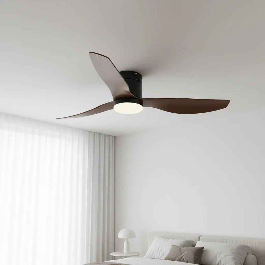 Selene | Ventilator mit integriertem LED Schwarz und dunklem Holz