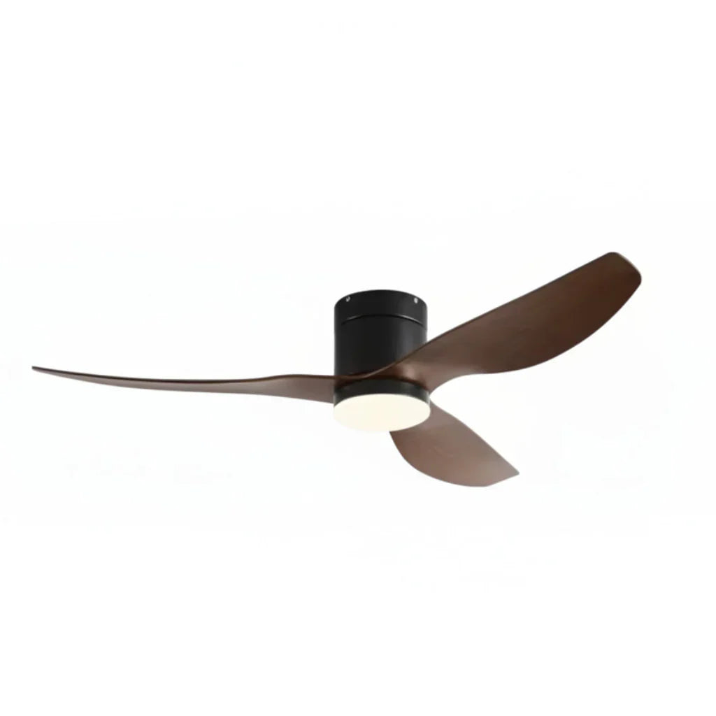 Selene | Ventilator mit integriertem LED Schwarz und dunklem Holz