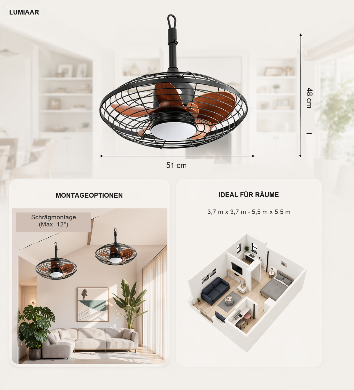 Vector | Moderner Ventilator LED Fernbedienung 51 cm