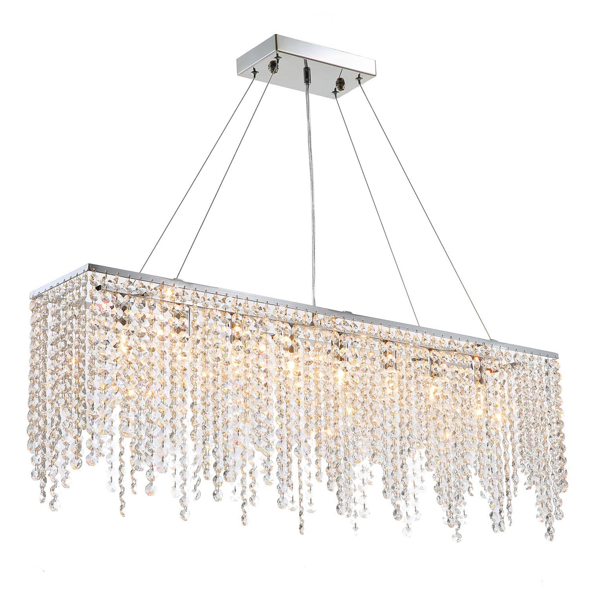 Kronleuchter Rechteckig Kristall Silber Linear